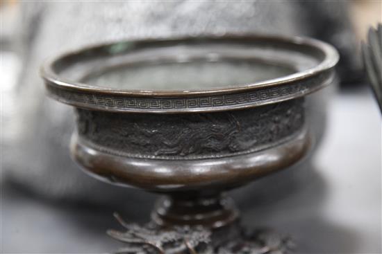 A Japanese bronze bowl and stand, 19th century, height 16cm